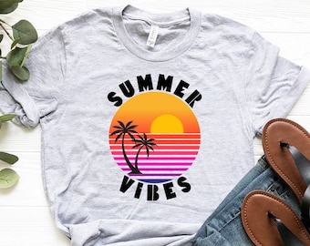 Summer Vibes Palm Trees Sunset Shirt, Sunset T-Shirt, Summer Time Tee, Palm Tree T-Shirt, Sunset Shirt, Summer Beach Shirt, Vacation Shirt