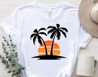 Chemise rétro Tropical Sunset, Chemise Sunset And Palms, T-Shirt Palm Tree, Chemise Palm Beach, Tee Sunset Beach, Chemise d’été, T-Shirt Nature