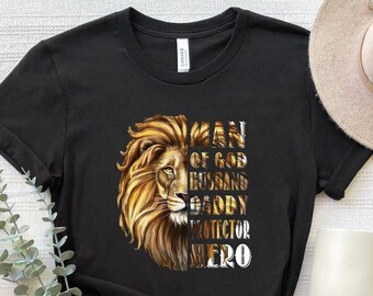 Camisa del héroe del protector del papá del marido del hombre de Dios, camiseta del papá del hombre de Dios, camiseta del papá del hombre de Dios, regalos del marido del león, regalos de la camisa del día del padre