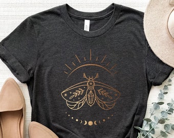 Luna Moth Butterfly Shirt, Mystical Moth T-Shirt, Sun And Moon Phase Shirt, Crescent Moth Tee, Goblincore Tee, Aesthetic Moon Moth Shirt