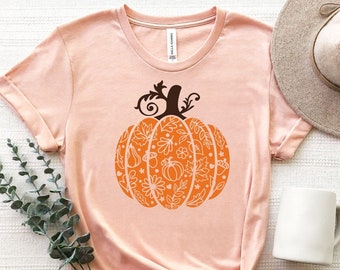 Cute Floral Pumpkin Shirt, Floral Pumpkin T-Shirt, Fall Pumpkin Tee, Fall Shirt For Women, Autumn Shirt, Pumpkin Season Shirt, Thankful Tee