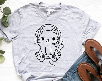 Gamer Cat Shirt, Video Game Shirt, Gamer T-Shirt, Funny Cat Shirt, Cute Cat Tee, Gamer Gift, Gaming Shirt, Gamer Dad Birthday Shirt