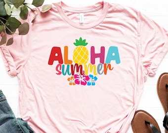 Camisa de hibisco de verano de Aloha, camiseta de verano de Aloha, camisa de vacaciones de Hawái, camisa de viaje de verano, camiseta de Aloha, linda camisa de Aloha, camisa tropical