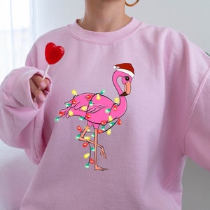 Christmas Flamingo Sweatshirt, Flamingo Xmas Lights Sweater, Flamingo Tee, Funny Christmas Animal Sweater, Funny Flamingo Shirt, Holiday Tee
