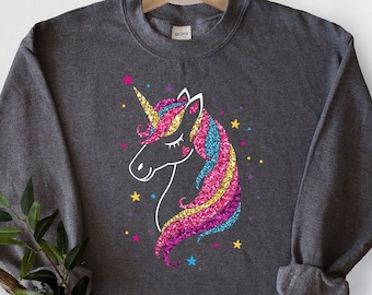 Glitter Unicorn Sweatshirt, Unicorn Birthday Sweatshirt, Unicorn Girl Shirt, Girls Birthday Gift, Birthday Sweater Girl, Cute Unicorn Hoodie