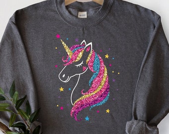 Glitter Unicorn Sweatshirt, Unicorn Birthday Sweatshirt, Unicorn Girl Shirt, Girls Birthday Gift, Birthday Sweater Girl, Cute Unicorn Hoodie