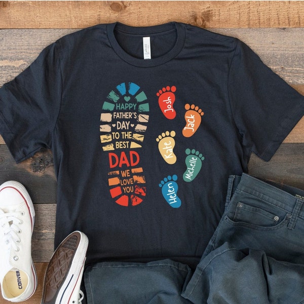 Personalized Dad And Kids Footprints Names Shirt, Dad and Kids Footprints T-Shirt, Dad And Child Shirts, Daddy Shirt, Custom Dad Shirt