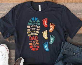 Personalisierte Papa und Kinder Fußabdrücke Namen Shirt, Papa und Kinder Fußabdrücke T-Shirt, Papa und Kind Shirts, Daddy Shirt, benutzerdefinierte Papa Shirt