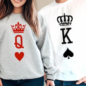 Moletom de cartas de jogar rei e rainha, suéter combinando rei rainha, casal rei rainha camisas combinando, camiseta de lua de mel, camiseta de casamento