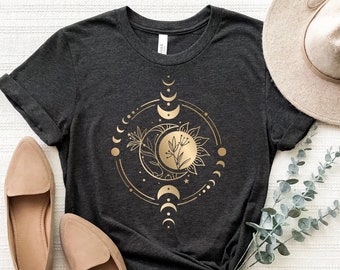 Mystic Moon And Sun Shirt, Mystical Moon Phase Shirt, Moon Phase T-Shirt, Boho vintage Moon Shirt, Celestial Moon Shirt, Spiritual T-Shirt