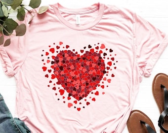 Camisa de corações vermelhos para o dia dos namorados, camiseta fofa de amor de coração, camisa de amor coração, camiseta de amor de dia dos namorados, camiseta de amor de dia dos namorados, camiseta de corações