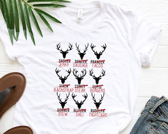Santa&#39;s Reindeer Cuts Of Meat T-Shirt, Christmas Shirt, Funny Christmas T-Shirt, Deer Meat Tee, Reindeer Meat Shirt, Reindeer Cooking Shirt