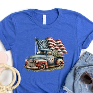 Vintage Chevy Truck With American Flag Shirt, American Flag Retro Car T-Shirt, 4th Of July Car Shirt, Patriotic Shirt, Independence Day Tee