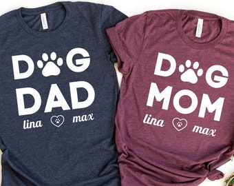 Camisas dog mom dog dad, camiseta dog name, camiseta dog lover, camisa personalizada para perros, regalo para perros