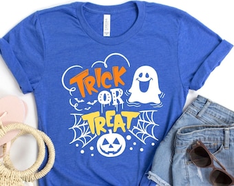 Trick Or Treat Ghost Shirt, Funny Halloween Ghost T-Shirt, Cute Ghost Halloween Shirt, Ghouls Shirt, Funny Spooky Shirt, Kids Halloween Tee