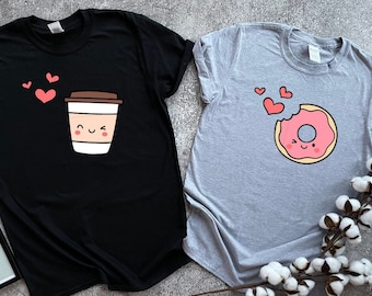 Paare Donut und Kaffee T-Shirt, Donut und Kaffee T-Shirt, Donut und Kaffee passendes T-Shirt, Valentines Essen passend, Paar Shirt