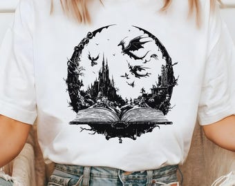 Mystical Dragon Book Shirt, Dark Medieval Shirt, Gift For Fantasy Reader, Castlecore Dragon Lover Gift, Fantasy Book Shirts, Book Lover Tee