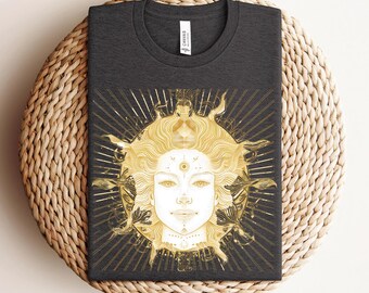 Vintage Sun Moon Goddess Shirt, Celestial T-Shirt, Divine Feminine Goddess Shirt, Witchy Clothing Spiritual Nature Shirt, Sun God Shirt