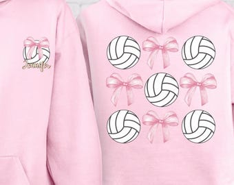 Custom Pink Bow Volleyball Mom Sweatshirt, Personalized Gift For Volleyball Lover, Cute Volleyball Mom Hoodie, Custom Name Volleyball Shirt