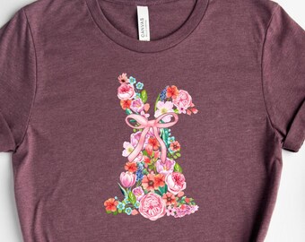 Bunny Easter Coquette Shirt, Floral Easter Bunny Shirts, Easter Bunny Tee, Easter Coquette Bow Tee, Girl Easter T-Shirt, Easter Gift Shirt