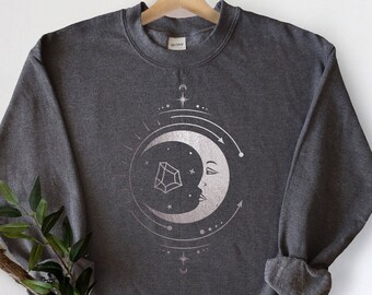 Celestial Crystal Moon Sweatshirt, Golden Moon Phase Sweatshirt, Mystic Moon And Sun Shirt, Silver Moon Shirt, Moon Hoodie, Aesthetic Moon