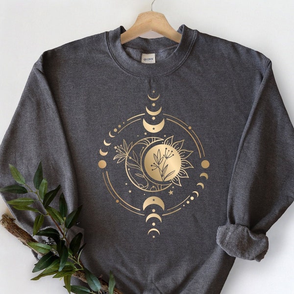 Mystic Moon And Sun Sweatshirt, Mystical Moon Phase Sweater, Moon Phase Sun Hoodie, Boho Celestial Moon Sweatshirt, Spiritual Sweatshirt