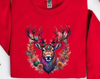 Christmas Reindeer Sweatshirt, Christmas Ornament Deer Hoodie, Hunting Season Sweater, Christmas Deer Floral Shirt, Hunter Christmas Gift