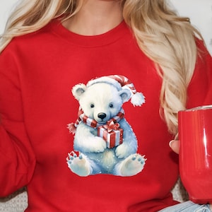 Christmas Polar Bear Sweatshirt, Christmas Bear Sweater, Cute Polar Bear Gift Hoodie, Xmas Polar Bear Shirt, Winter Sweater, Holiday Hoodie
