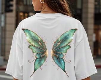 Camiseta con alas de ángel verde hada, camiseta con alas de fantasía mágica, camiseta inspiradora para mujer, camiseta de mamá ángel, camiseta con alas góticas, camiseta con alas de elfo