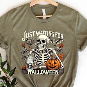 Just Waiting For Halloween Shirt, Funny Halloween Shirt, Spooky Skeleton Shirt, Halloween Shirts, Spooky Summer Shirt, Summerween Shirt