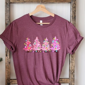 Christmas Pink Trees Shirt, Cute Christmas Trees T-Shirt, Pink Trees Xmas Shirt, Retro Trees Christmas Tee, Christmas Shirt For Women