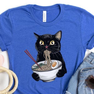 Noodle Cat Shirt, Ramen Cat T-Shirt, Foodie Lover Shirts, Black Cat Noodle T-Shirts, Retro Cat Tees, Cat Lover Sweatshirts, Black Cat Tee