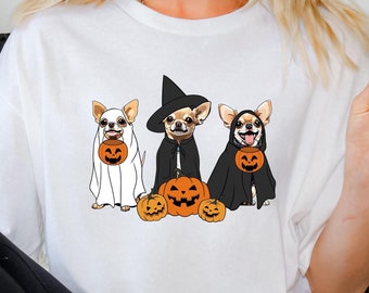 Chemise chihuahua fantôme et sorcière, chemise chihuahua Halloween, chemise chiens sorcières, t-shirt chiens Halloween, chemise chiens effrayants, chemises de la saison effrayante