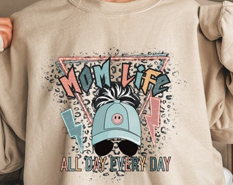 Mamá vida todo el día todos los días sudadera, suéter divertido de mamá, sudadera con capucha de maternidad, camisa linda de mamá, sudadera con capucha de nueva mamá, camiseta de mamá de moda, camiseta gráfica de mamá
