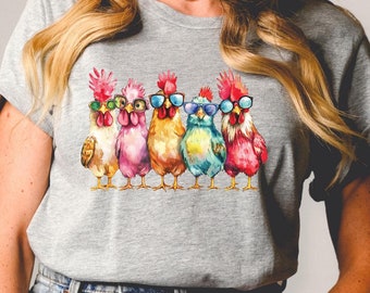 Funny Chickens Shirt, Animal T-Shirt, Farm Gift For Women, Cute Farmer Outfit, Country T-Shirt, Farm Chickens T-Shirt, Colorful Chickens Tee