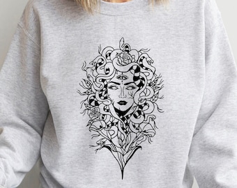 Gudinnan Medusa-tröja, Medusa-ormansiktströja, grekisk mytologi Medusa-tröja, häxkvinna-tröja, mystisk tröja