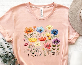Flower Bouquet Shirt, Boho Wildflowers Shirt, Watercolor Flower T-Shirt, Gift For Women, Wildflowers Shirt, Flowers Shirts, Cute Flowers Tee