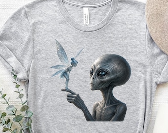Glowing Alien Fairy Graphic Shirt, Surreal Trippy Festival Shirt, Psychedelic Rave T-Shirt, Gothic Yk2 Style Alien Shirts