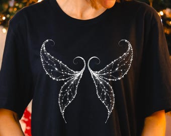 Glanzende zilveren engelenvleugels shirt, Star Sparkle Wings T-shirt, inspirerende vrouwen T-shirt, engel moeder shirt, shirt gotische vleugels, engelachtige T-shirts