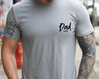 Personalized Dad Shirt With Kids Names Shirt, Dad T-Shirt, Dad Shirt, Gift For Dad, Custom Dad Tee, Custom Daddy Tee Children Names Sleeve