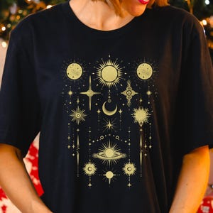 Shirt mystieke maan en zon, shirt hemelse maan, shirt mystieke maan, shirt astrologie, shirt spirituele maan, shirt maanliefhebber, kosmisch T-shirt