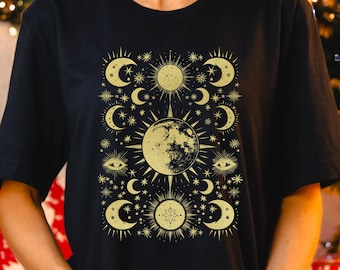 Mystic Moon And Sun Shirt, Celestial Gold Crescent Moon Shirt, Mystical Moon Shirt, Astrology Shirt, Spiritual Moon Shirt, Moon Lover Shirt