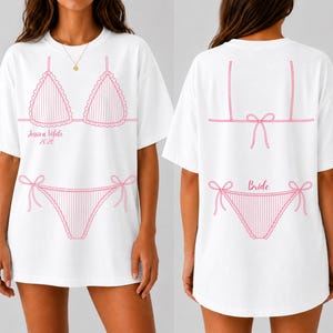 Bikinitröja, bikinitröja med grafik fram och bak, strandsemestertröja, möhippa-tröja, bikini-sommar-strand-bach-bröllopsfest-tröjor