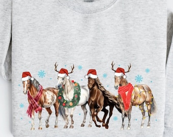 Bluza z koniem na Boże Narodzenie, sweter z koniem na Boże Narodzenie w stylu western, bluza z kapturem Howdy Christmas, zabawna koszulka świąteczna, prezent dla miłośnika koni, bluza z kapturem na święta