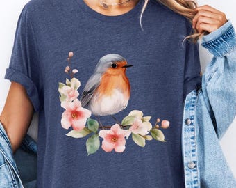 Bloemen vogelshirt, shirt vogelliefhebber, natuurvogel ST-shirt, schattig vogelshirt, shirt natuurliefhebber, shirt dierenliefhebber, shirt vogelliefhebber, vredesshirt vogelspotter
