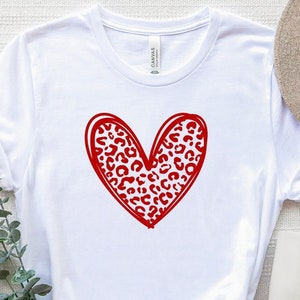 Leopard Heart Valentines Day Shirt, Leopard Heart T-Shirt, Leopard Shirt, Valentine Heart Tee, Heart Tee, Love Heart TShirt, Cute Women Tee