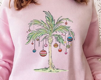 Sudadera de palmera de Navidad, regalo de camisa de Navidad tropical, camiseta de Navidad de Florida, camiseta de Navidad Beach Aloha, camisas hawaianas de Santa julio