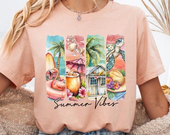 Brushstroke Summer Vibes Shirt, Summer Beach Lover Shirt, Coastal Aesthetic Flamingo Tee, Ocean Lover Gift, Beach Vacation Shirt, Summer Tee