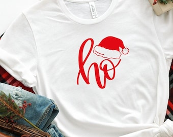 Christmas Ho Shirt, Ho Ho Ho T-Shirt, Christmas Shirt, Santa Hat Shirt, Funny Christmas T-Shirt, Santa Ho Ho Ho Shirt, Christmas Tee