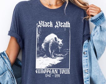 Black Death European Tour 1347- 1351 Vintage Graphic Shirts, Gothic Medieval Plague Rat Dark Art T-Shirt, Middle Ages Shirt, Black Death Tee
